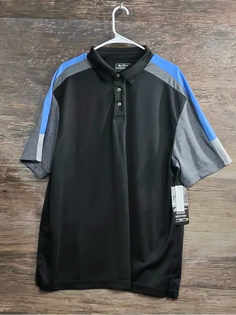 Ben Hogan Black Polo with Blue and Gray Shoulder Panels